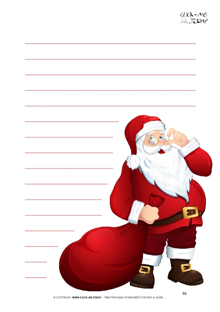 Cute Letter to Santa template Santa and sack with lines 46